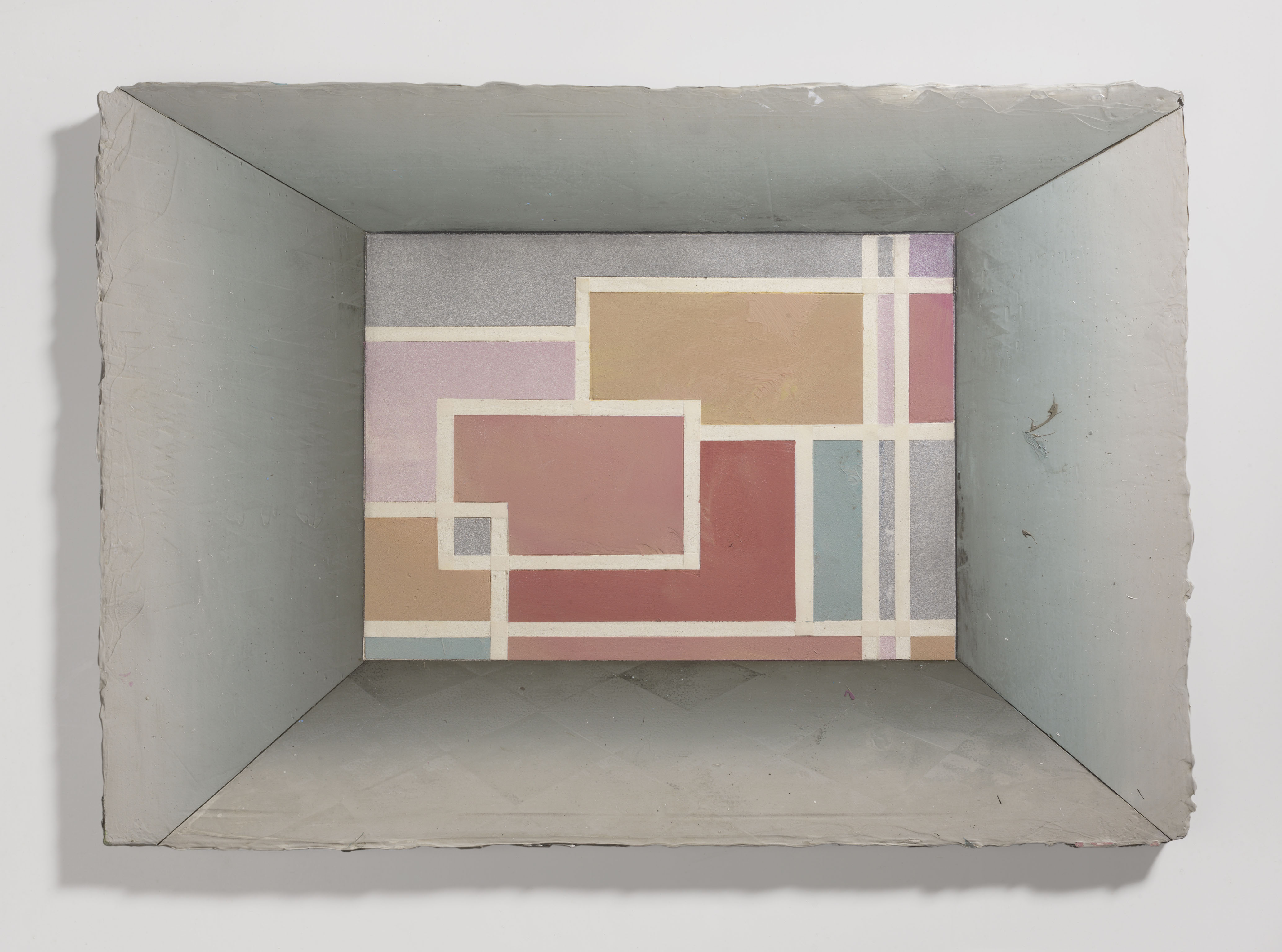 painting of a stage with wallpaper after Anton Henning