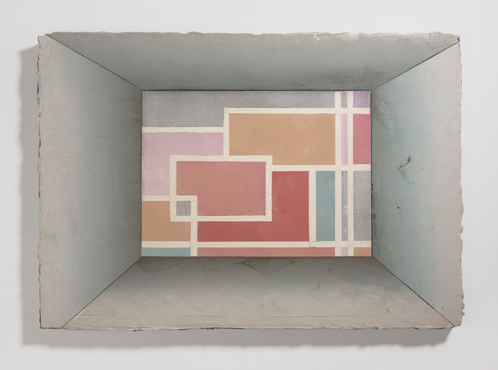 painting of a stage with wallpaper after Anton Henning