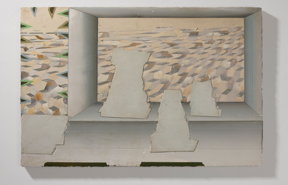 painting of three cats in front of a window